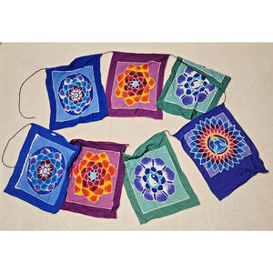 Batik Mandala Meditation Prayer Flags Lotus Flower Ying Yang Religious Banner